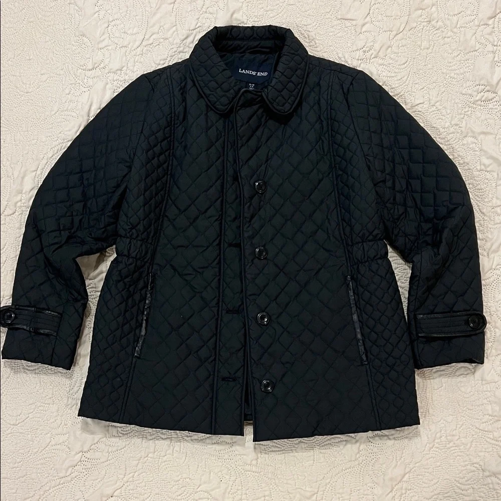 Lands' End Black Quilted Button-Up Jacket - Picture 1 of 8